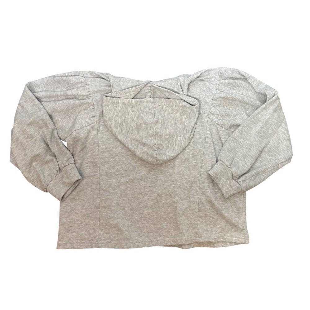 Wonderly Womens XL Heather Gray‎ Puff Sleeve Hooded Pullover Sweatshirt Relaxed - Picture 3 of 6